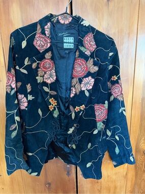North Beach Leather Black Floral Embroidered Blazer